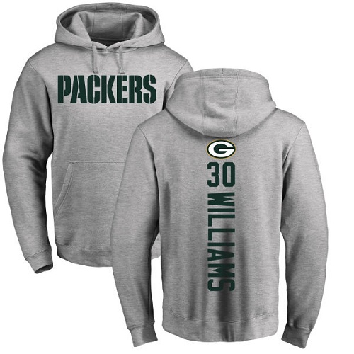 Men Green Bay Packers Ash 30 Williams Jamaal Backer Nike NFL Pullover Hoodie Sweatshirts